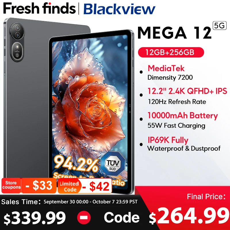 Blackview MEGA 12 Tablet 5G Dimensity 7200 CPU 12.2