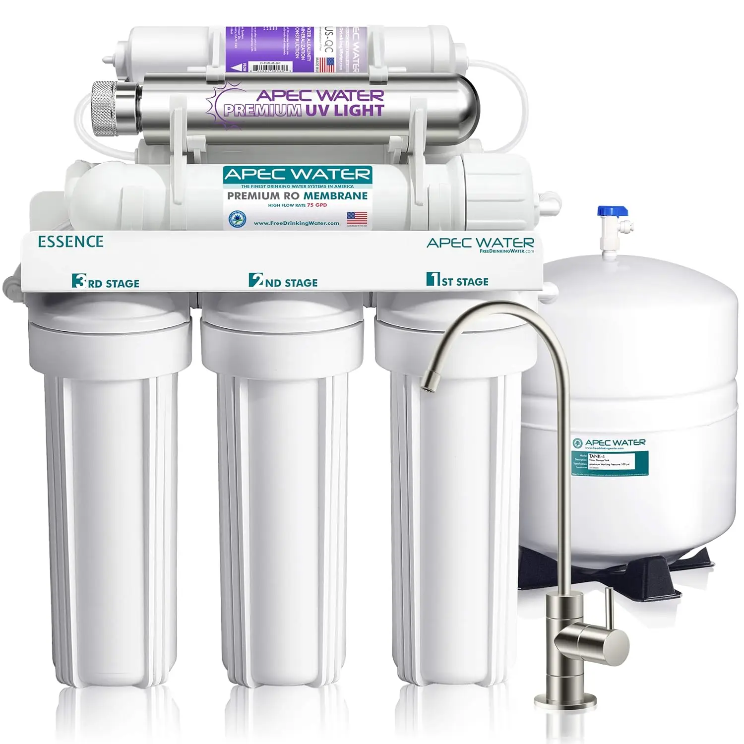 Water Systems Essence Series Top Tier Alkaline Mineral and Ultra-Violet UV Sterilizer 75 GPD 7-Stage Ultra Safe