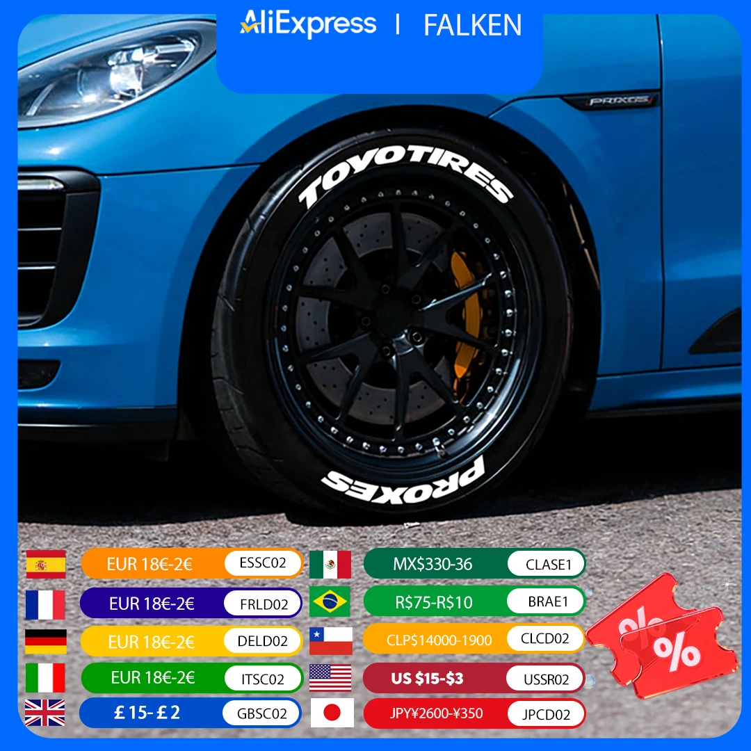 For 4 Tires TOYO 3D Tire Letter Stickers Waterproof PVC Raised Wheel Decals Racing Car Sidewall Accessories