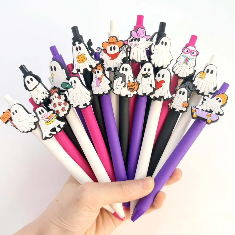 20/30pcs  Creative, simple, and cute Halloween-themed retractable gel pen with funny ghost faces, pumpkins, and spooky designs R