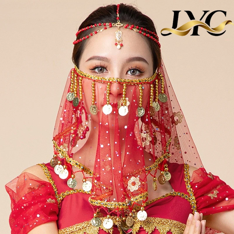 Écharpe de danse du ventre orientale d'halloween pour femmes, masque en voile perlé de Style Hanfu ancien