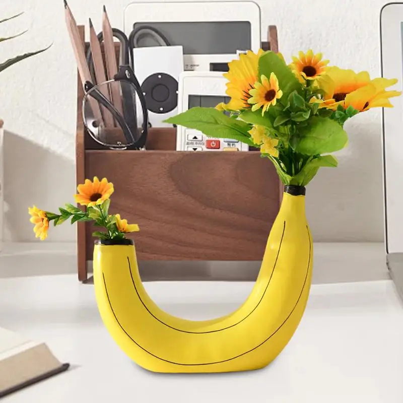 Resin Banana Flower Vase for Decor Creative Banana Shaped Vases for Flowers Cute Double Head Design Art Vases Flower Container