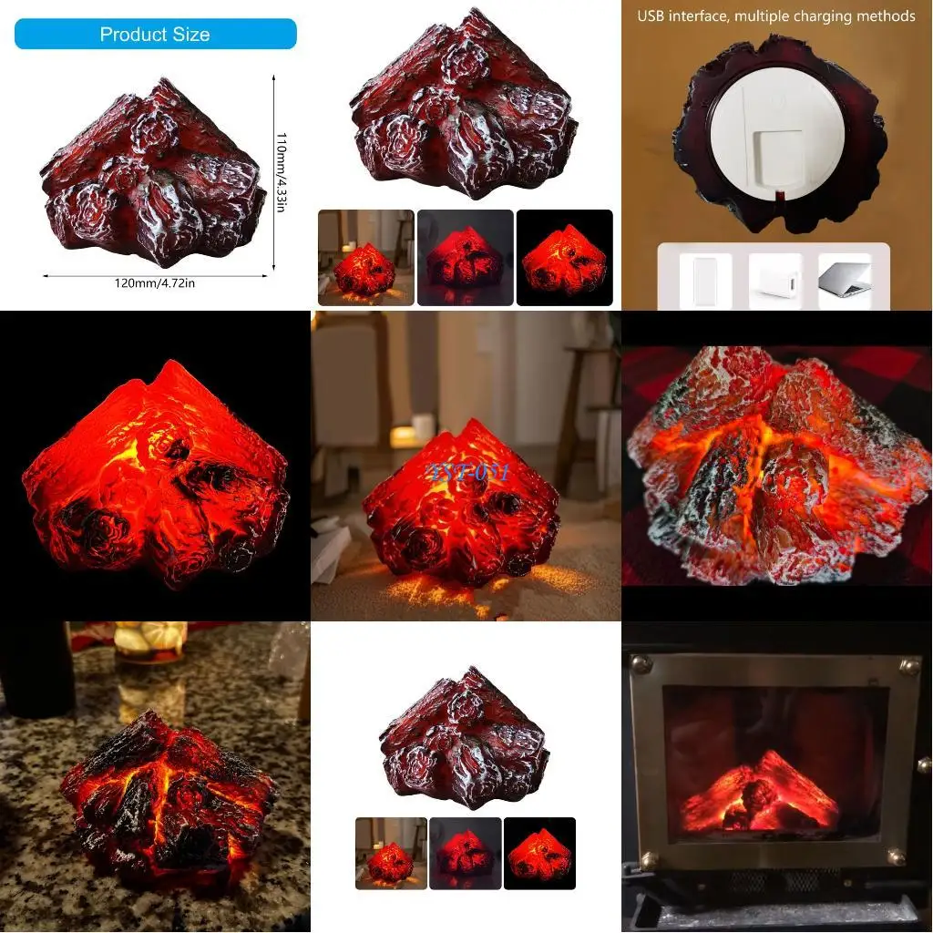 

E15A Rechargeable LED Simulation Charcoal Flame Lamp Flameless Home Decoration