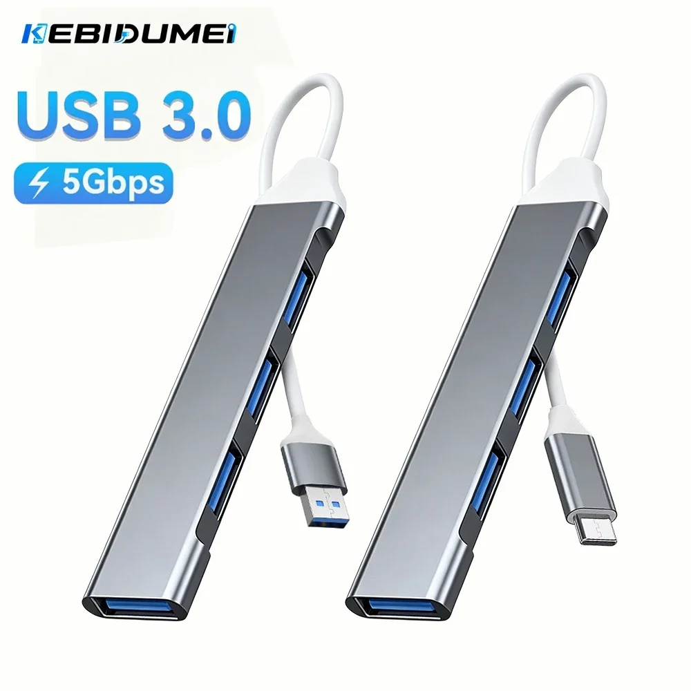 KEBIDUMEI USB 3.0 HUB 4 Ports USB 3.0 Splitter 5 Gbit/s Hochgeschwindigkeits-OTG-Adapter für PC Laptop MacBook Pro Maus Tastatur Festplatte