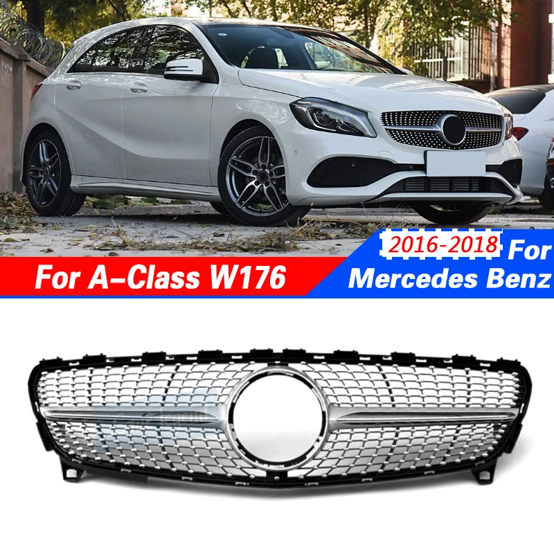 Front Bumper Grille For Mercedes Benz A Class W176 2016-2018  Racing Grill Diamond Style Facelift ABS Auto Medium net