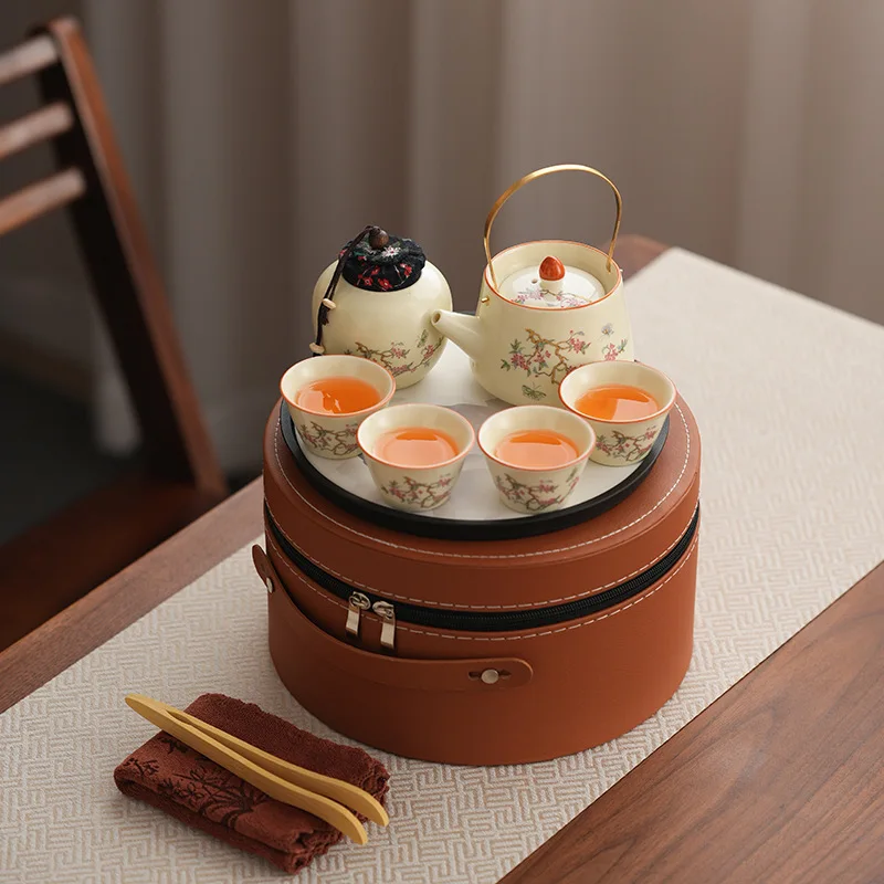 Travel Quick One Pot Four Cups Portable Small Set Ru Kiln Outdoor Kung Fu Camping Tea Cup Teapot