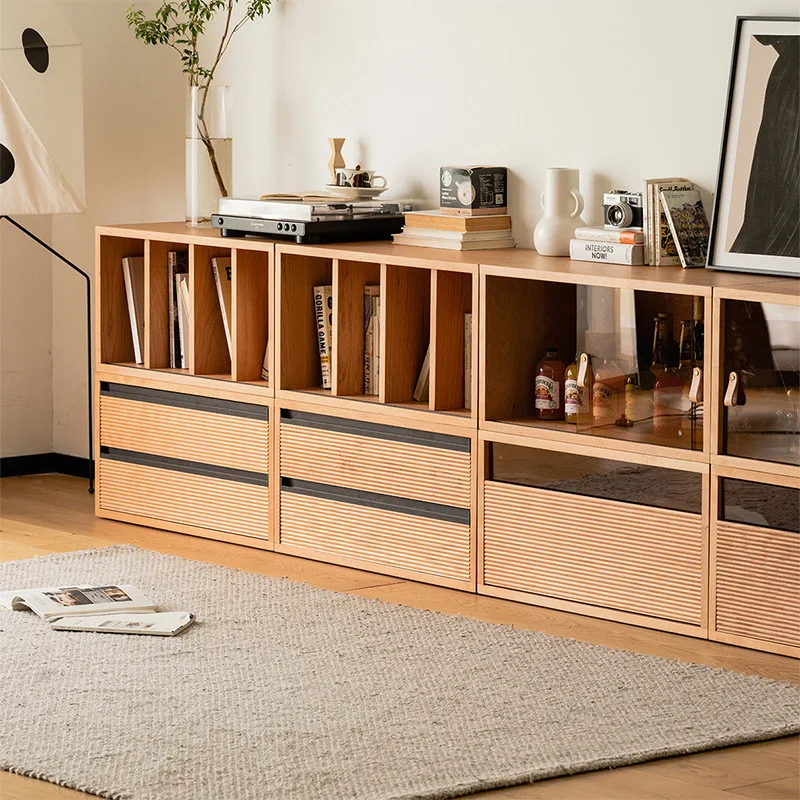 

Multifunctional free combination TV cabinet Cherry wood living room floor bookcase Locker Solid wood bookshelf
