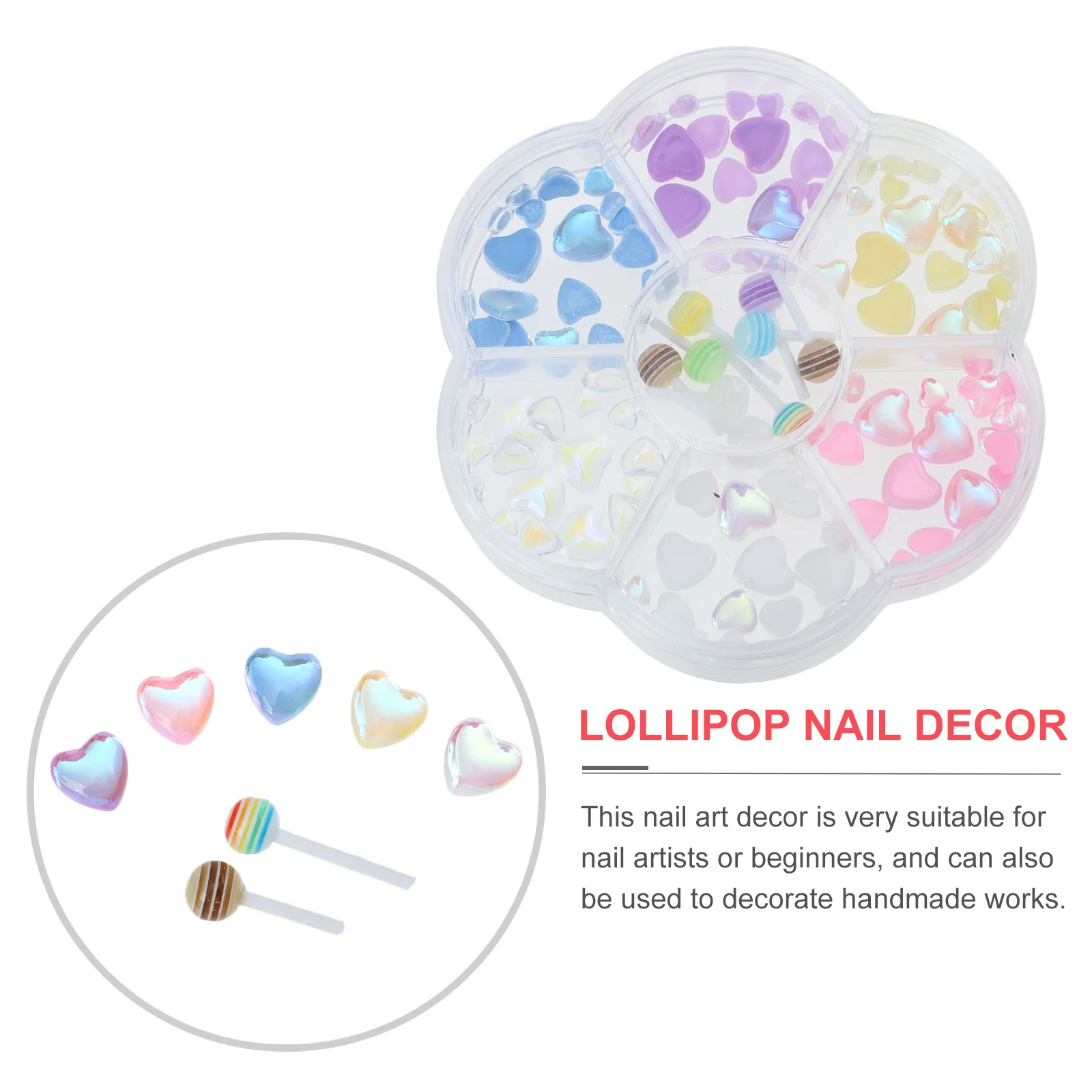 

1 Box Heart Shaped Charms Lollipop Nail Decor Resin Diy Manicure Jewelry Sparkling Nail Art Accessories For Women