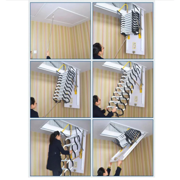 2-in-1 Full Automatic Metal Attic Retractable Ladder Motor DIY Stairs Works Remotely Manually 100-200KG Capacity 2.5-3.5M Height