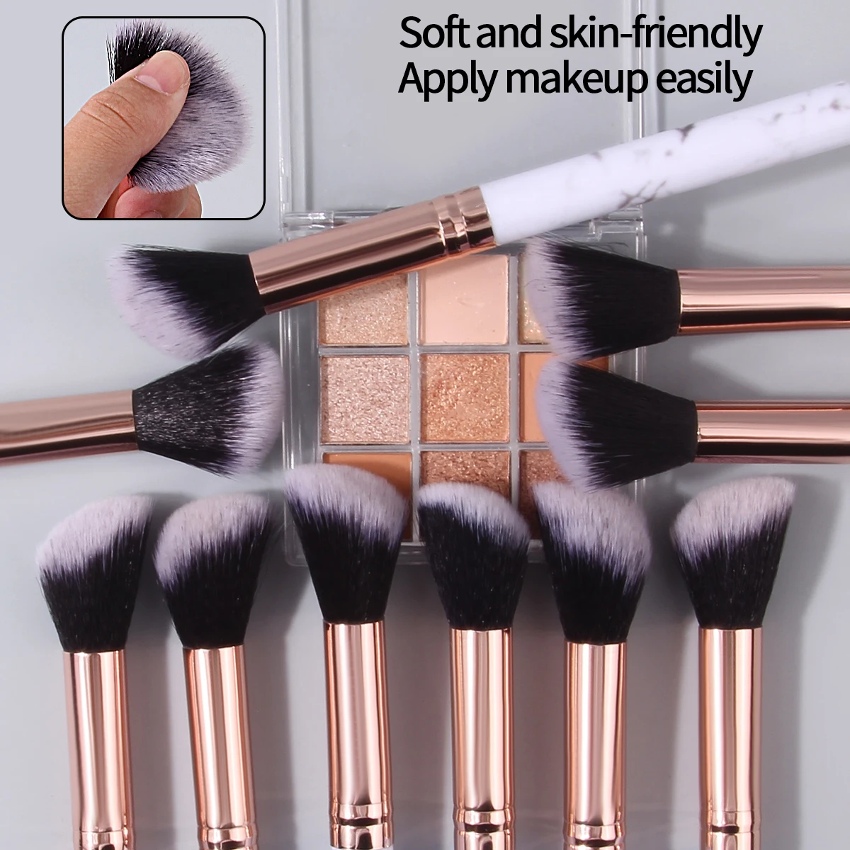 Conjunto de pincéis de maquiagem de mármore com 10 peças, pó solto/blush/pincel de Londres, cerdas macias, ferramentas de maquiagem essenciais para iniciantes