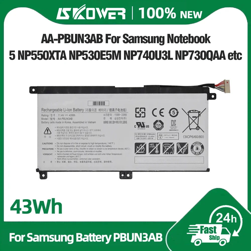 SKOWER AA-PBUN3AB Battery for Samsung NP530E5M NP740U3M NP740U5M Notebook 5 AA-PBUN3QB NP550XTA NP300E5K NP730QAA NP800G5M