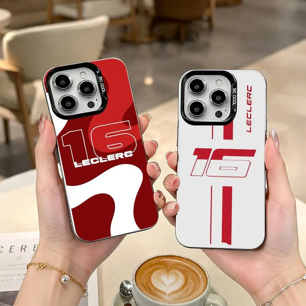 Coque de téléphone Charles Leclerc Ace Driver pour iPhone 17, 16, 15, 14, 13, 12, 11 Plus, Pro Max, XS, avec intérieur plaqué argent coloré