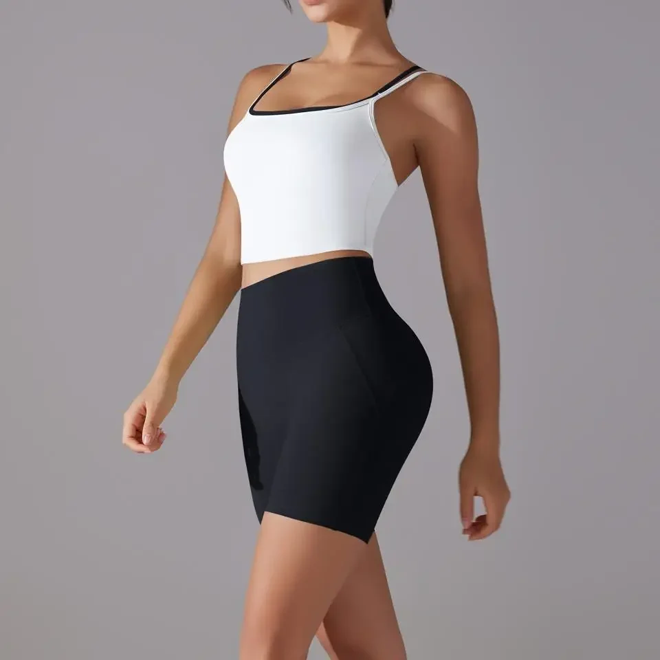 MIML Women's Antibacterial Yoga Shorts Set Crossback Color Block Sports Bra Fitness Running Capri Two-Piece Workout Outfit MIML