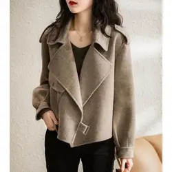 Women'S Coat Woolen Blends Long Sleeve Autumn Short Coats Office Lady Turn-Down Collar Loose Winter Jackets For Women