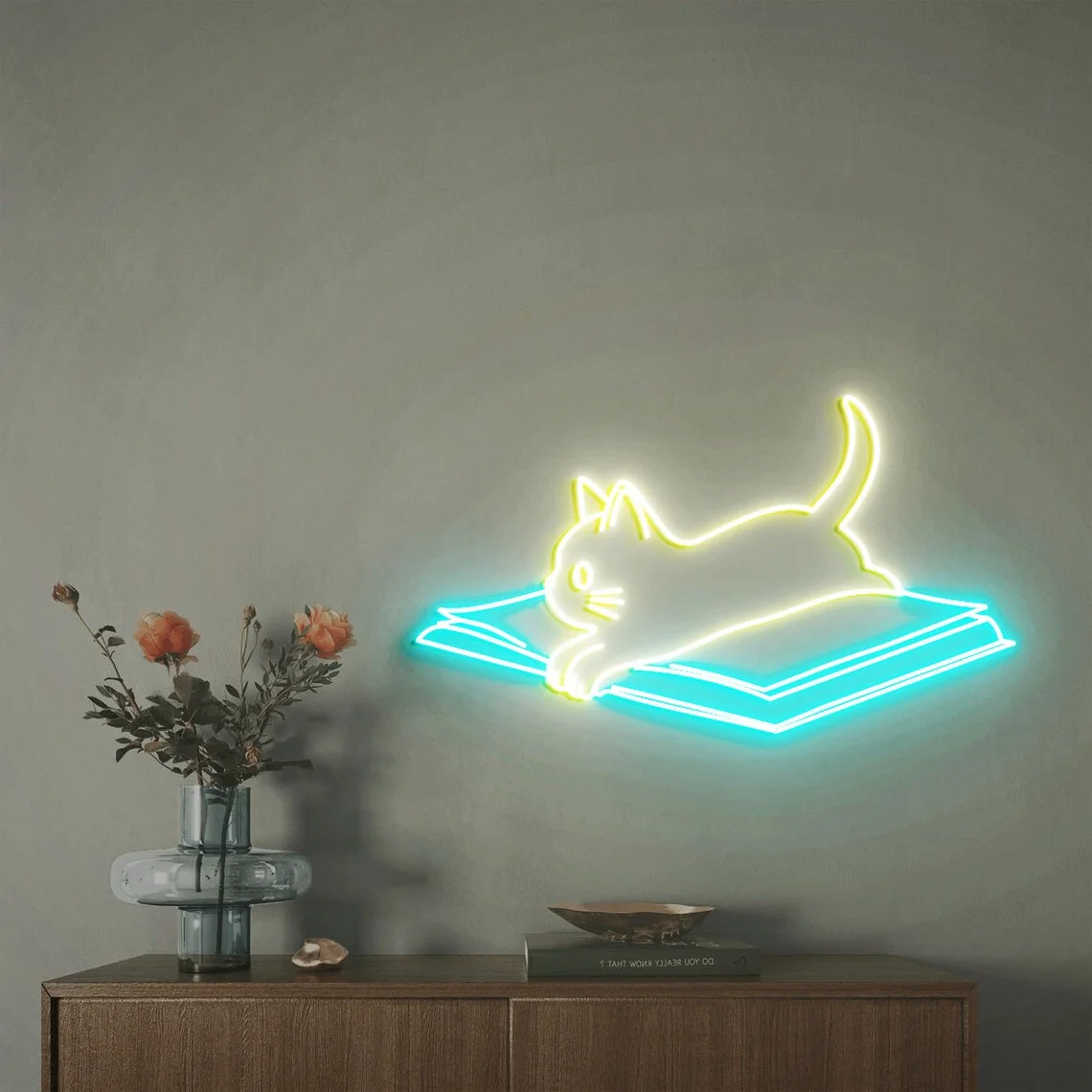 

Books and Cat Neon Sign, Cat On a Book, Book Club Sign, Gift for Cat Lovers, Books Reading Room Decor, Christmas Cat Gift