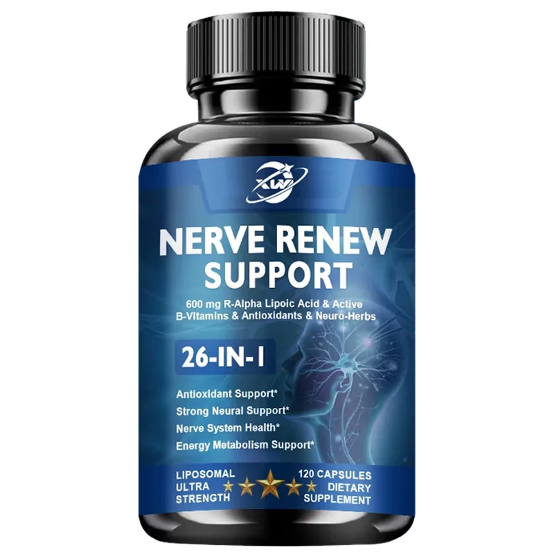 Cápsulas Nerve Renew, Agujas, Pernos, Piel en llamas, Caí en sueño. Complejo de vitamina B, ácido alfa lipoico, mezcla neurobotánica