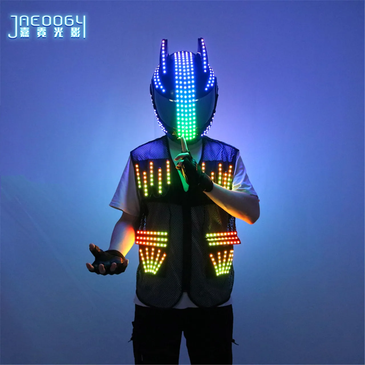 

Colourful Luminous Costume Waistcoat, Cyberpunk Light-up Helmet, Suitable for Biker Show, Fluorescent Props