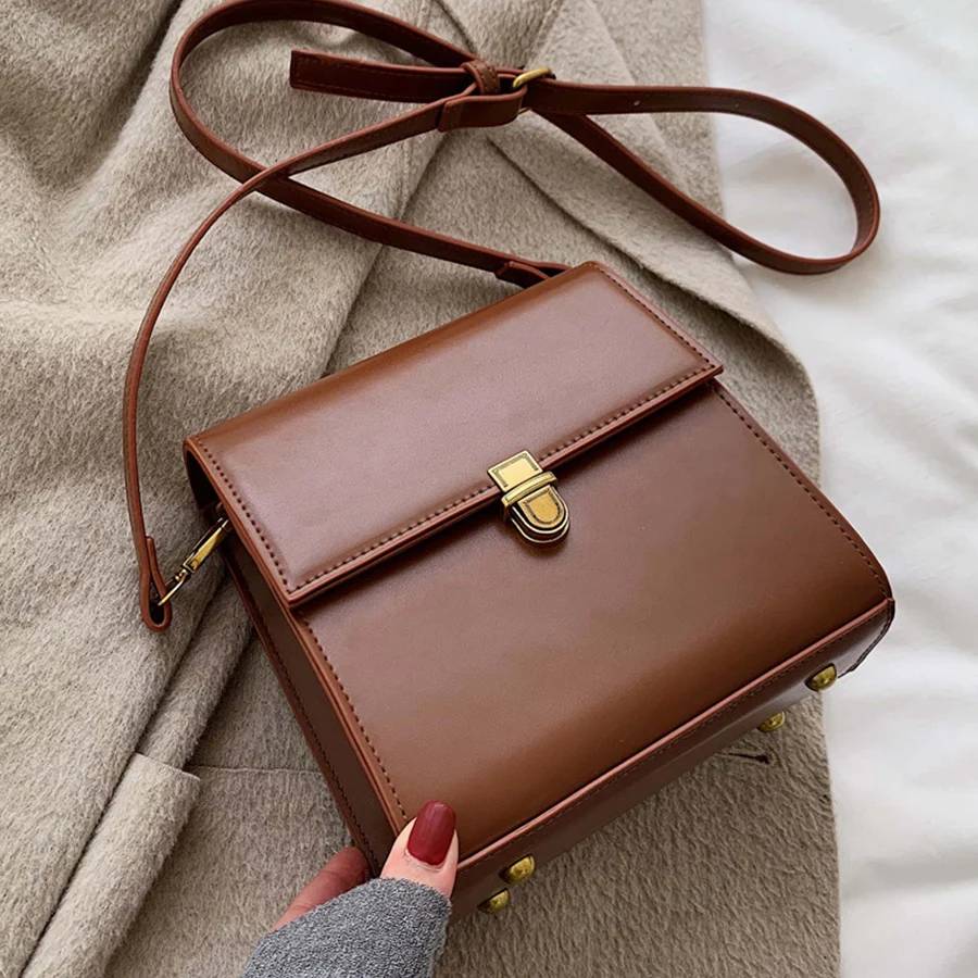 

Pure Color Square Satchel Women's Shoulder Bag New Vintage Mini Square Bag Ladies Designer Crossbody Purses Texture Bolsa Femme