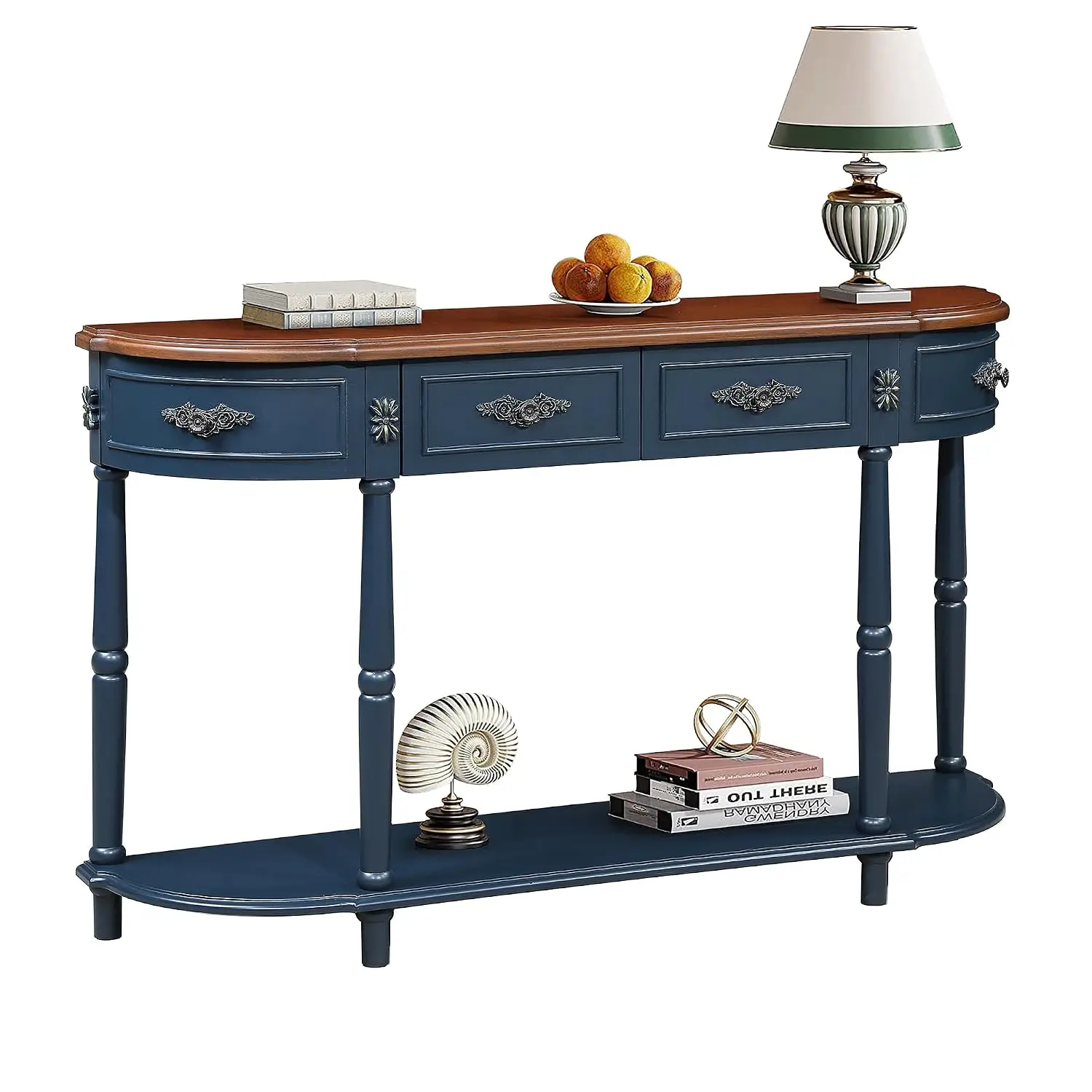 Retro Wood Curved Console Table 52-Inch Half Moon Entry Table with Drawers & Shelf for Living Room Hallway Foyer, Customized