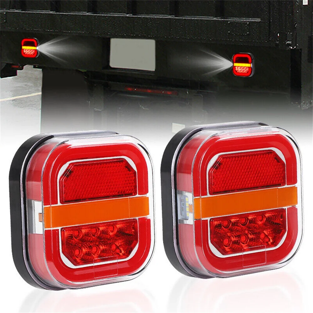 4 Inch Car Led Trailer Tail Lamp Square Brake Flowing Turn Signal Blinker License Plate Lamp 12V 24V for Truck UTV ATV Van 4x4