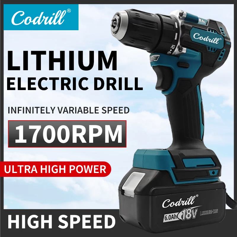 

Codrill Cordless Driver Drill 1700RPM Brushless Electric Impact Screwdriver LED Rechargeable Power Tool For Makita 18V Battery