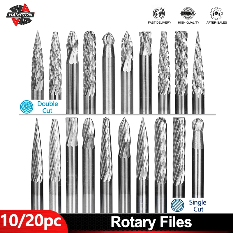 HAMPTON 3x3mm Tungsten Carbide Rotary Burr 10/20pc Rotary File for Single Cut and Double Cut Rotary File Rotary Tool Accessories