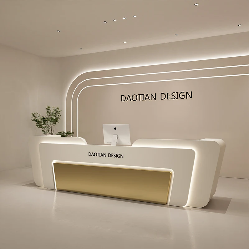 

Modern stainless steel checkout page Beauty salon bar training institution Company reception desk