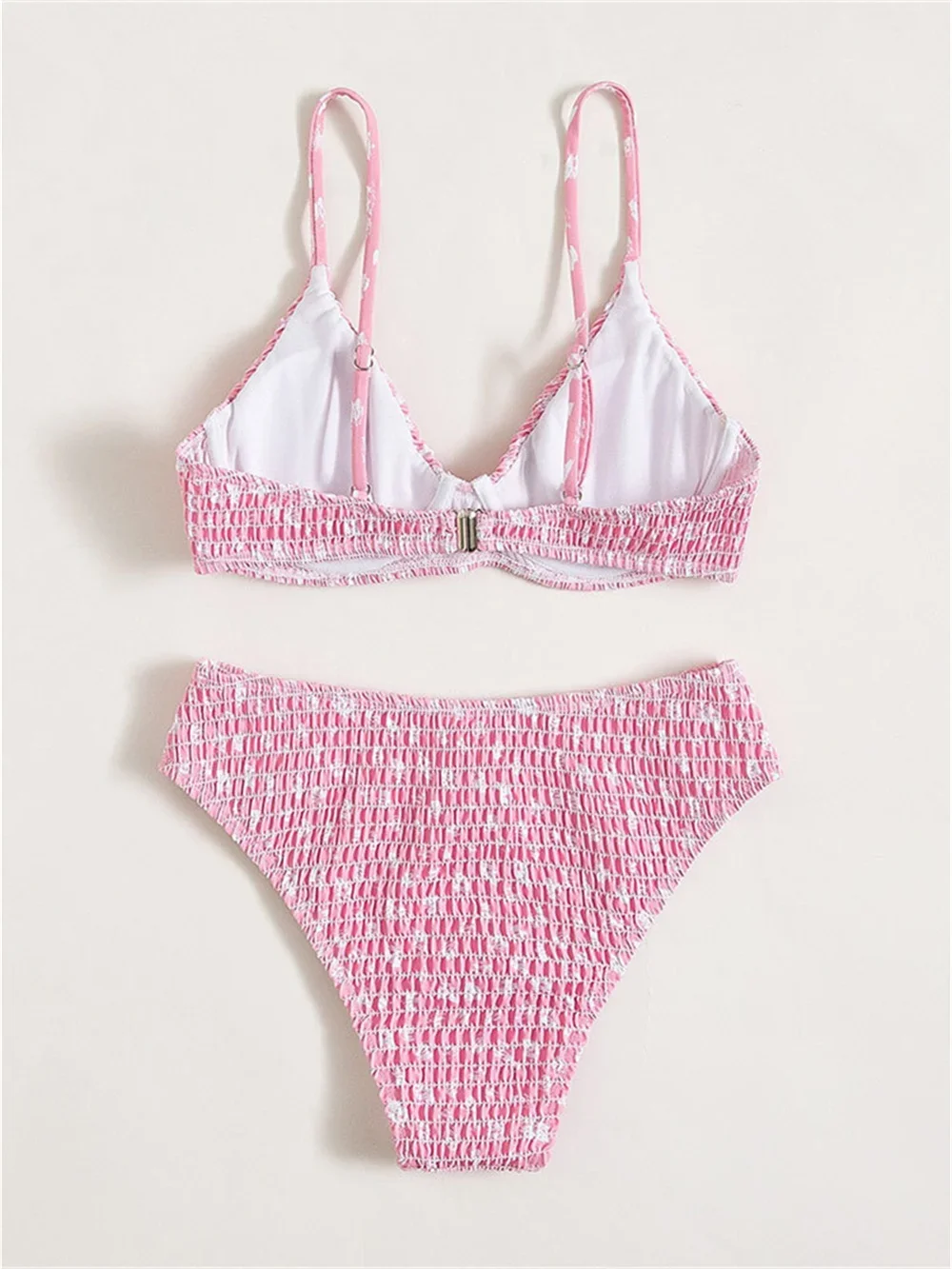 เซ็กซี่ Underwire บิกินี่สีชมพูดอกไม้ชุดว่ายน้ํา Push Up ริ้วรอยห้องพักช่วงวันหยุดชุดว่ายน้ําผู้หญิงชุดว่ายน้ําชุดชายหาด Traje De Bano Mujer