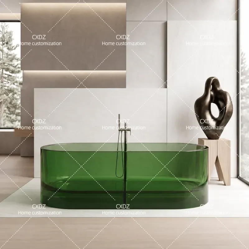 Free Standing Transparent Resin Bathtub Oval Colorful Luxury Soaking Tub for Home Hotel Bathroom Modern Design Acrylic Bath