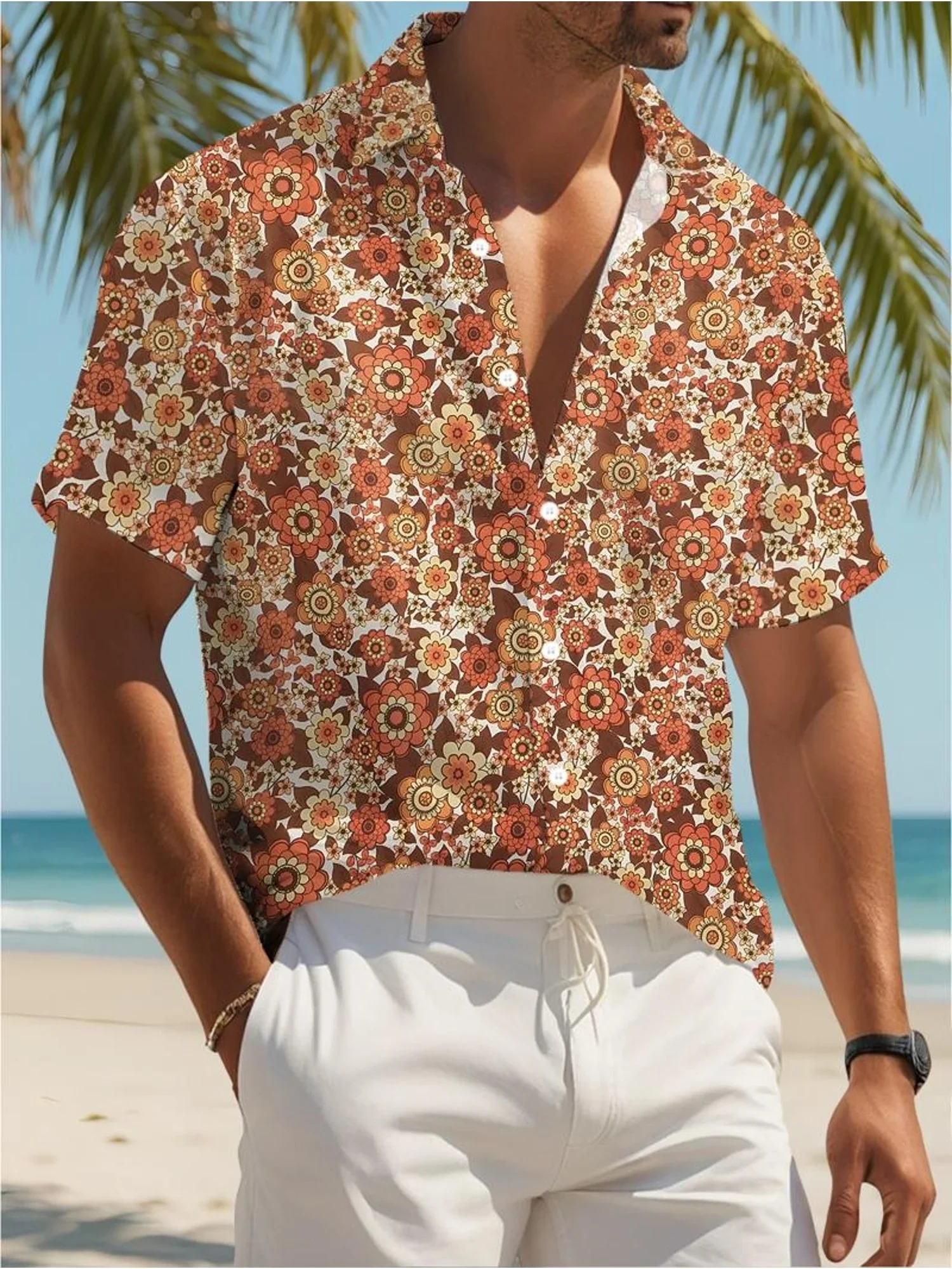 Men's Summer Stylish Hawaiian Shirt Man Short Sleeve Cool Party Print Breathable Comfortable Fashion Tops For Holiday Outings