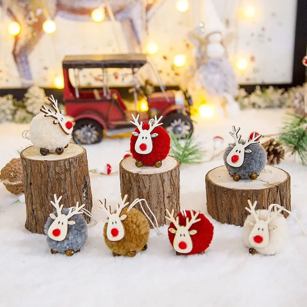 Lovely Wooden Elk Christmas Tree Ornaments Wool Felt Mini Wooden Deer Ornaments Felt Deer Elk Hanging Pendant New Year
