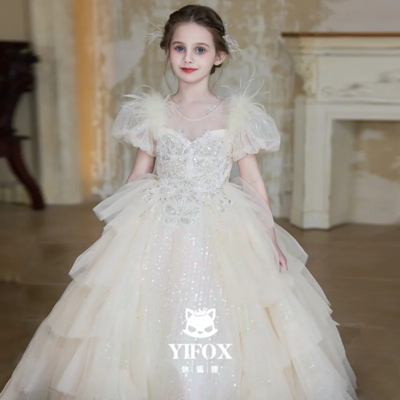Girls' New High-End Luxurious Birthday Piano Performance Party Dress