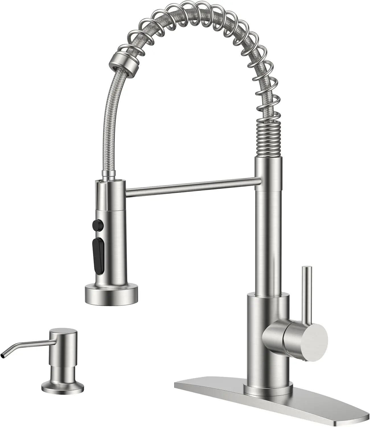 

Brushed Nickel Kitchen Faucet with Soap Dispenser and Sprayer, Single Handle Modern Sink Faucet for Farmhouse RV Camper