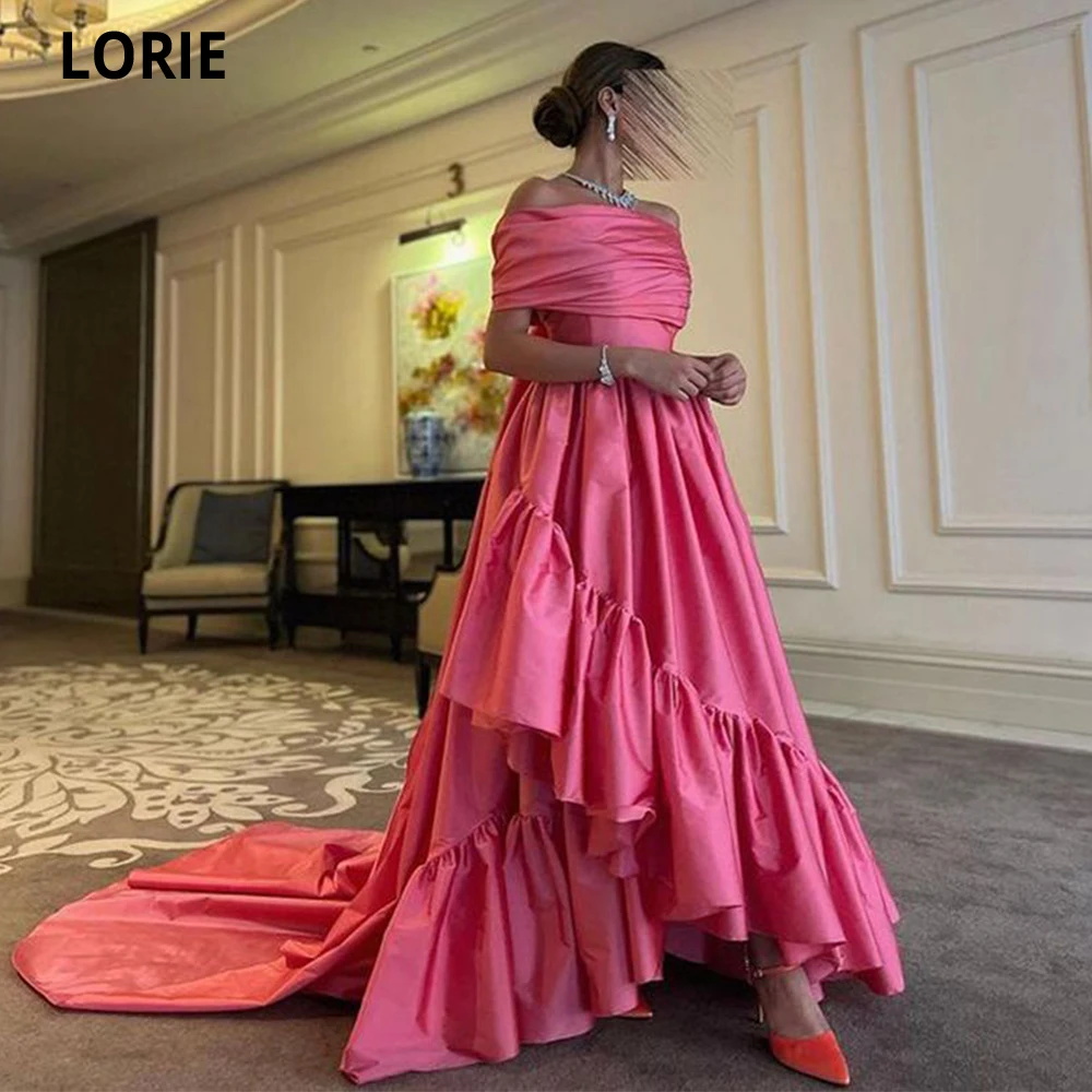 LORIE Elegante Arabisch Fuchsia Taft Lange Prom Kleider 2022 Liebsten Sweep Zug Strand Abend Party Kleider Formale Prom Kleider