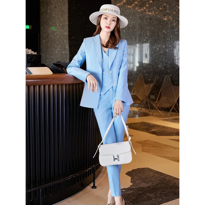 2024 Women Blazer Pants Sets Suits  Ladies Fashion 3 Piece Solid Formal Blazer Vest + Trousers for Work Business Wear Clothing