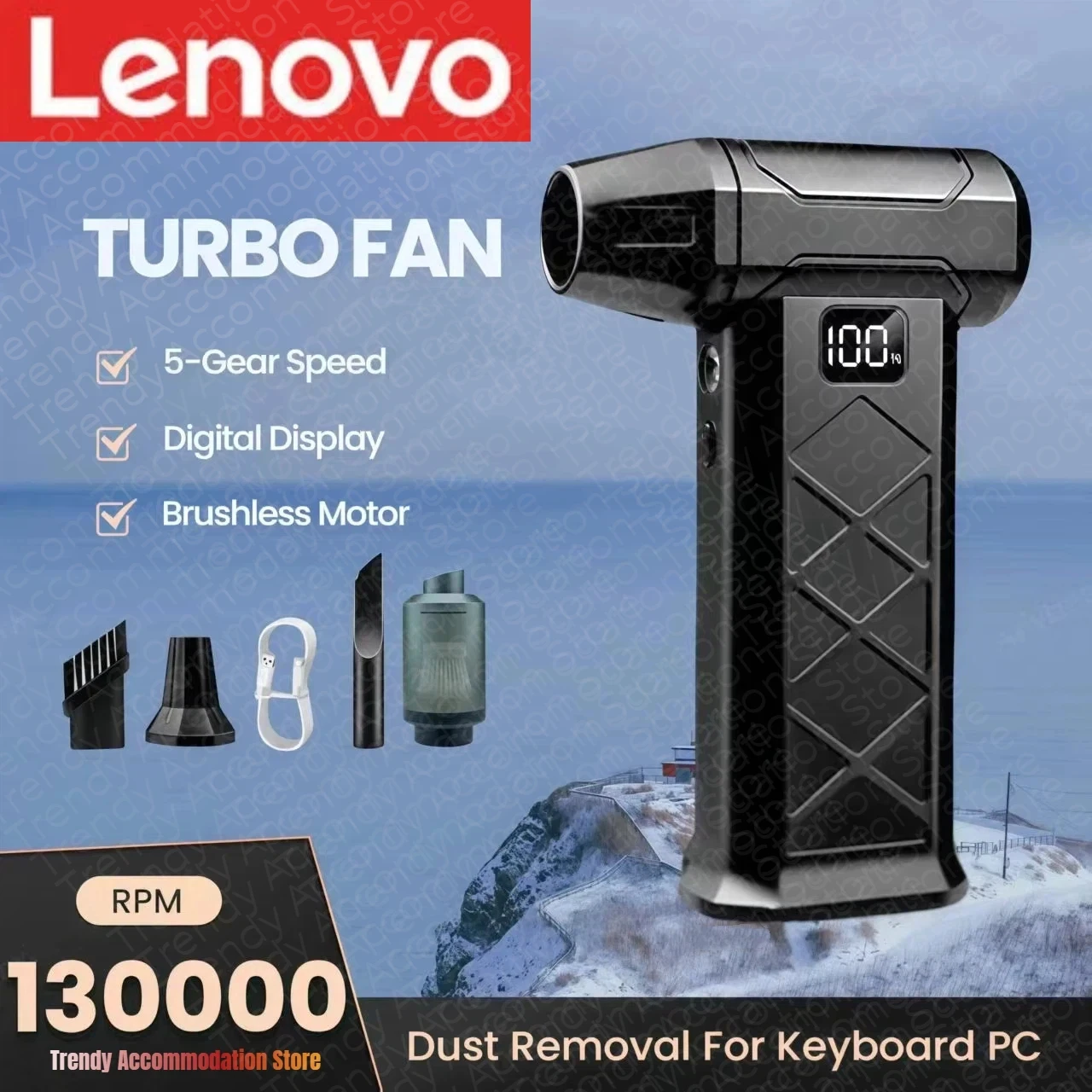 

Мощный воздуходув Lenovo 130000 об/мин, 5-скоростной, высокомощный бесщеточный турбовентилятор, беспроводной электрический пылесос для клавиатуры