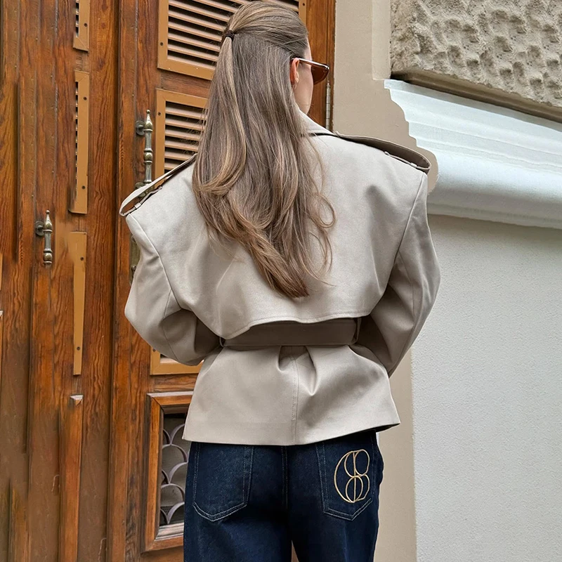 Tornova Khaki Long Sleeve Lace Up Jacket Coat Female High Street Lapel Waist-closing Outwear 2025 Fall New Casual Female jackets