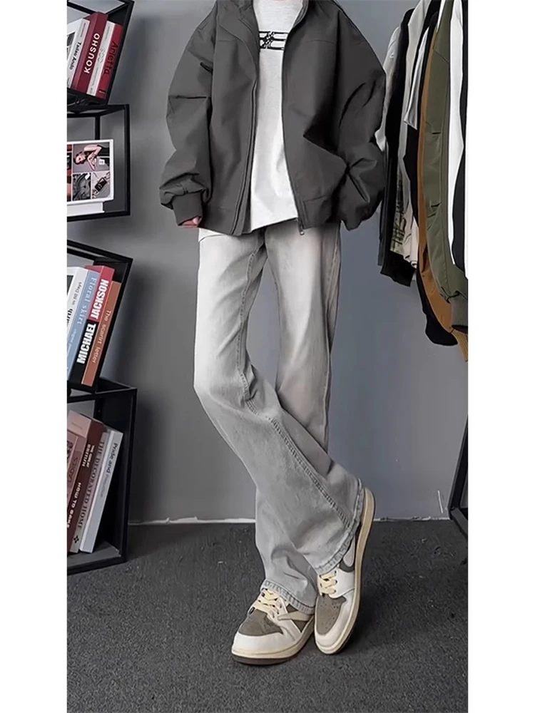 

American Sle Cement ey Men's Straight Leg Jeans Slim Fit High Waist Narrow Flared Pants Le Blade Design Youth Faion