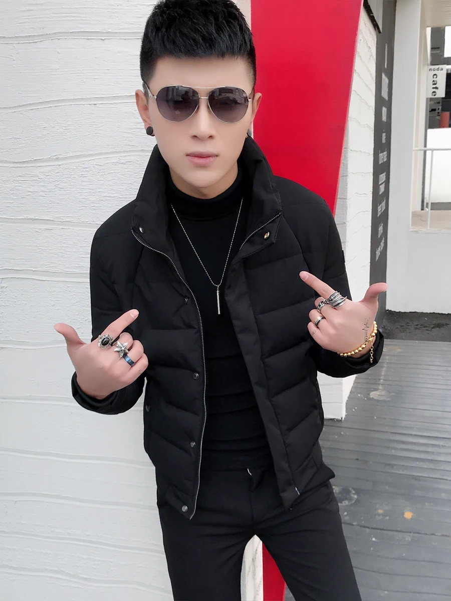 

Мужская утепленная хлопковая куртка приталенного кроя, укороченная, с воротником-стойкой, зимняя, модная, повседневная, теплая, на молнии, от китайского бренда