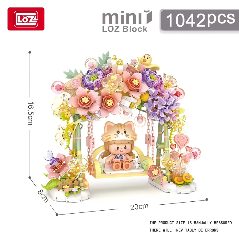 Loz Mini City Street View Flower Swing Building Block Creative Lighting Decorations Model Toy Bricks Children Birthday Gift