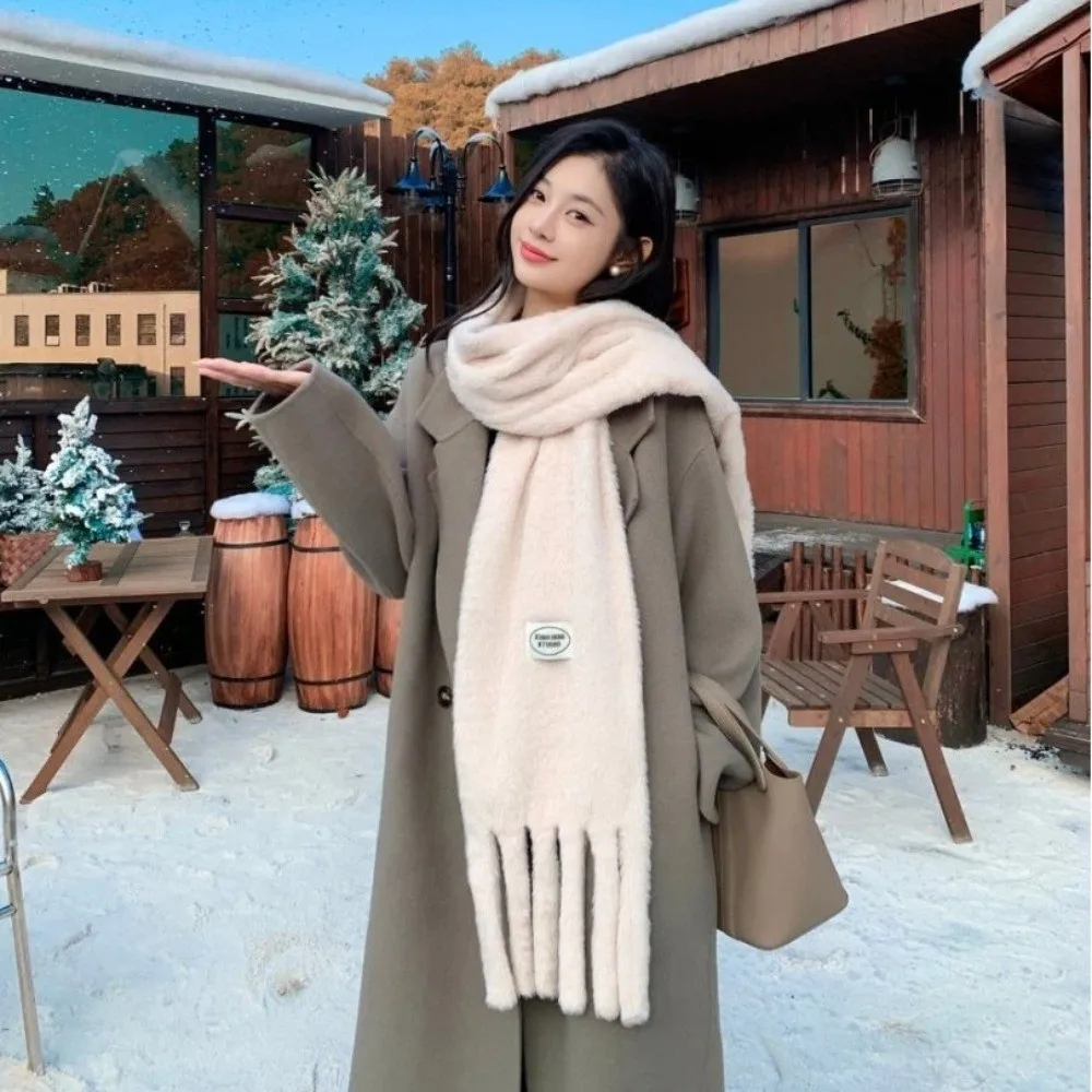 

Модный зимний шарф с защитой шеи, толстый однотонный длинный шаль с кисточками, сохраняющий тепло, теплая зимняя шаль