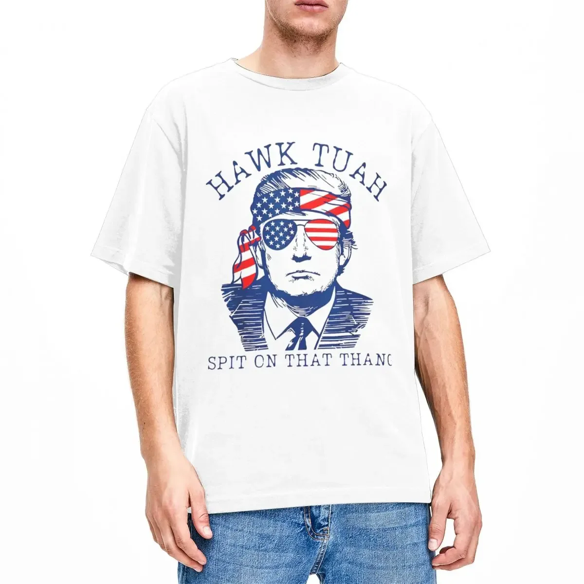 HAWK TUAH SPIT ON THAT THANG Trump T-Shirt Summer Classic T Shirts Cotton Hippie Tee Shirt For Adult Short Sleeve Casual Tees