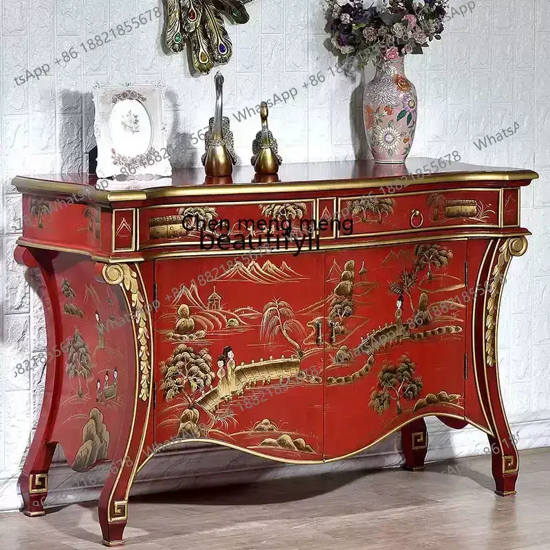 

New Chinese Style Entrance Cabinet Living Room Screen Storage Solid Wood Decor Light Luxury Foyer Vintage Entryway