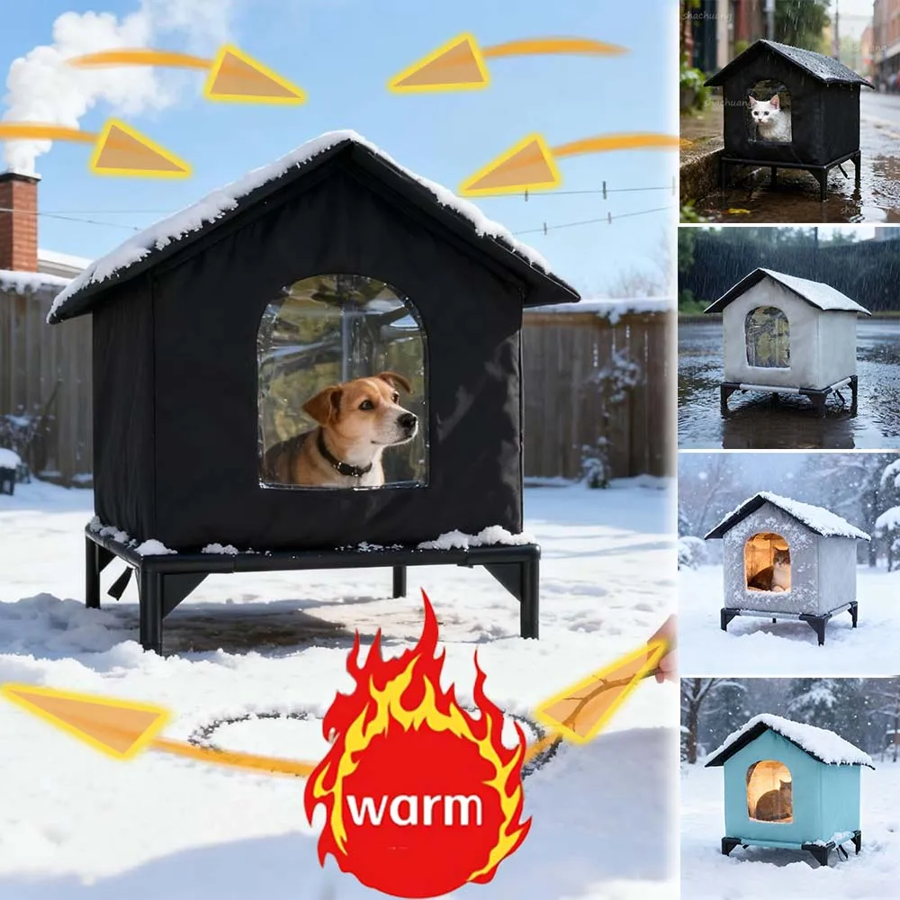 

1PC Elevated Outdoor Cat House for Strays Waterproof Winter Warm Dog Cat Shelter Insulated Ventilated Pet Home Домик Для Кошки