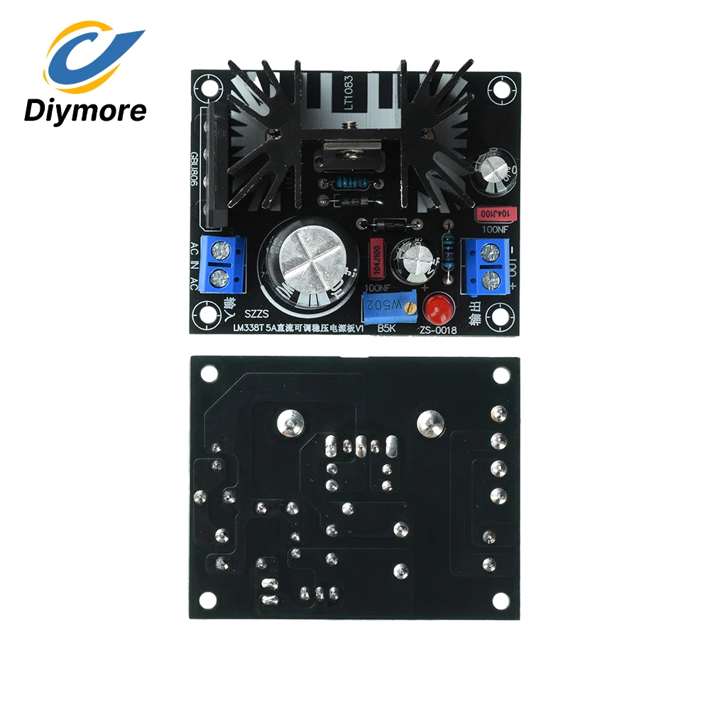 LM338T Linear Adjustable Power Supply Module AC 0-24V DC 0-35V Input 1.5-30V Continuous Variable Max 5A Output For DIY Amplifier