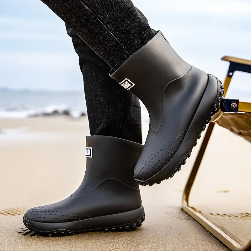

Winter Men's Large Size Velvet Rain Boots Mid-calf Men's Non-slip Water Shoes Fashionable Mid-calf Rain Boots Work Rubber Shoes