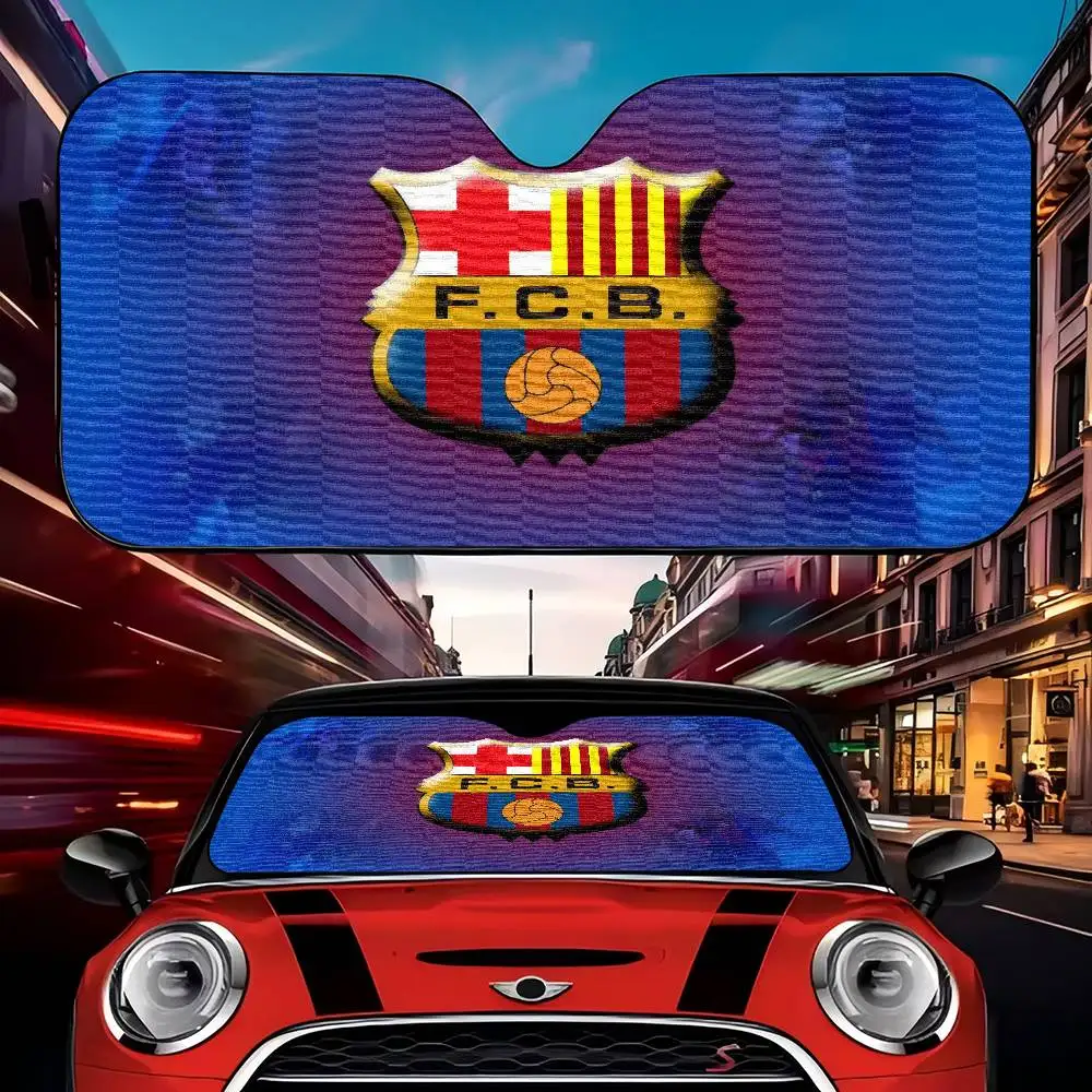 1 Stück Foto Barcelona Kunst Logo Cartoon Fensterfolie Beheizter Windschutzscheiben-Sonnenschutz Auto Frontscheiben-Visier Auto Sonnenschutz-Tools