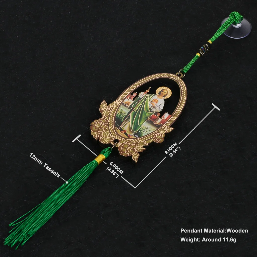 Random Color St.Jude Pendant Wooden Catholic Patron Saint Jude Charms Tassel Fringe Car Hanging Ornament Jewelry Accessories