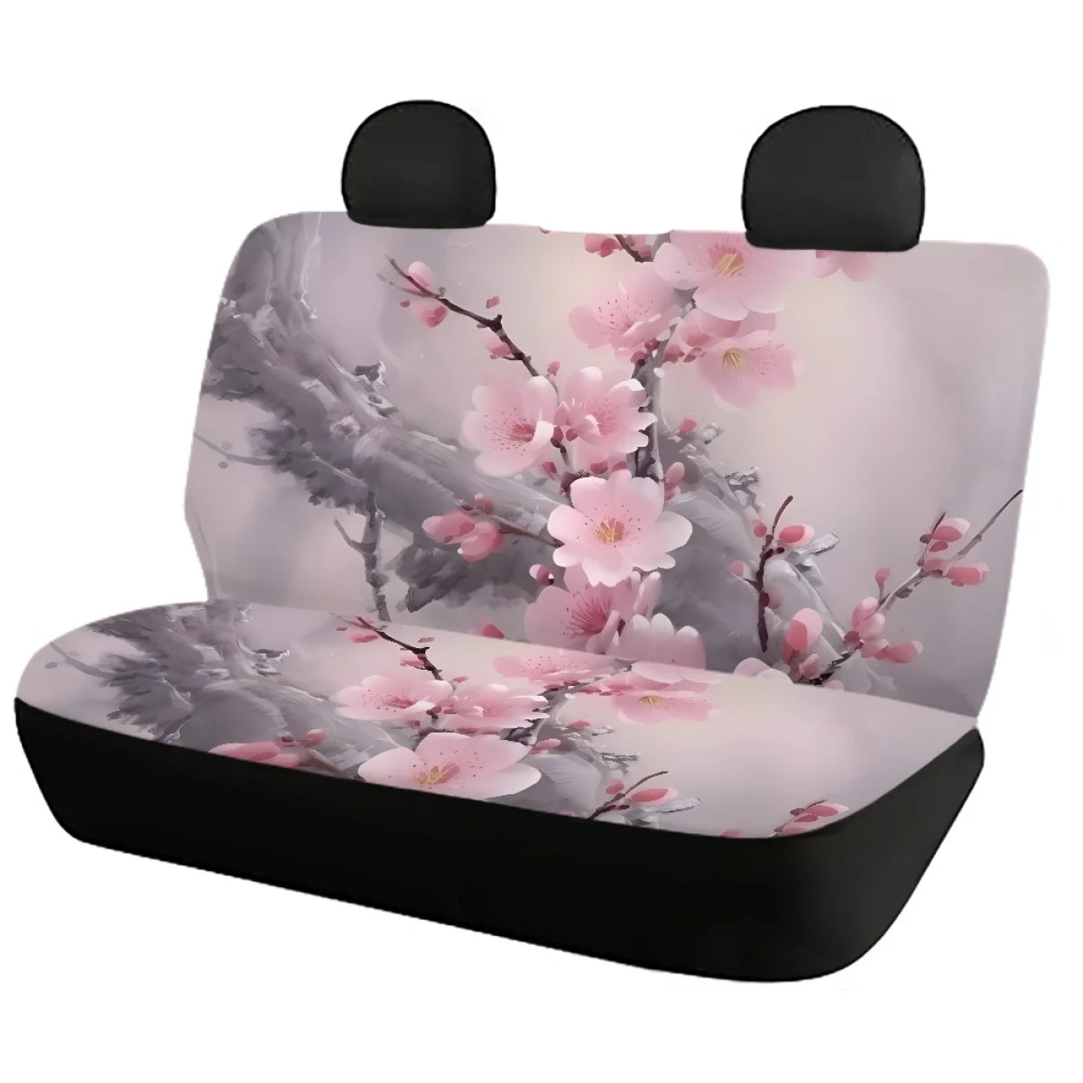 Romantic Cherry Blossom Pattern Car Seat Cover Sets for Women General Front and Rear Seat Covers Elastic Slip-Resistant 2023