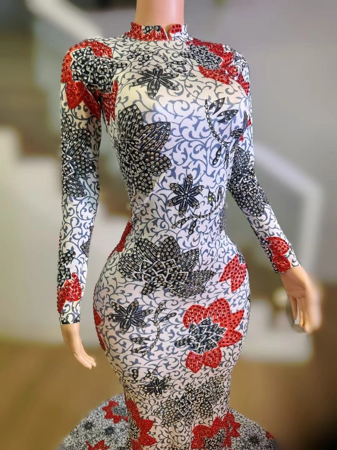 

Sexy Women Elegant Floor-length Dress Birthday Celebrate Party Long Sleeved Tight Fitting Evening Long Dress Prom Gown Yulanhua